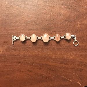 925 silver and oval pink stone bracelet